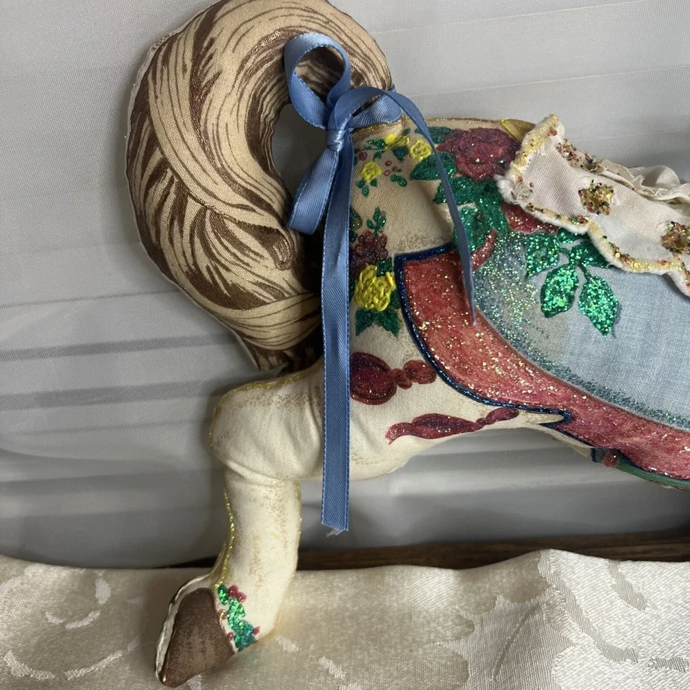 Vintage Handmade  Horse Christmas‎ Stuffed Animal Plush Fabric Pillow